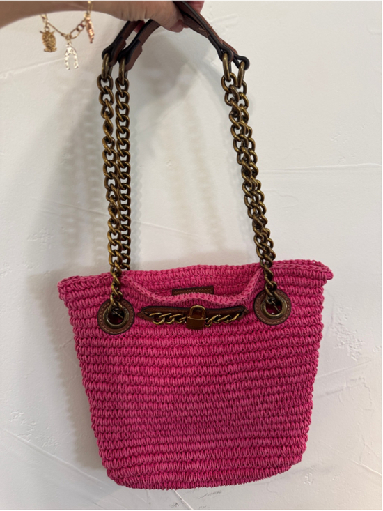 Kurt Geiger Handbags - Kurt Geiger Hot Pink Raffia Tote Bag